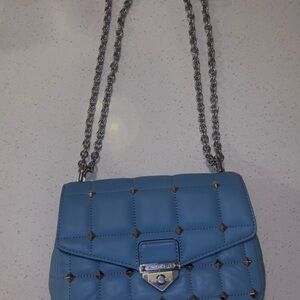 Blue Quilted Chain Shoulder Bag